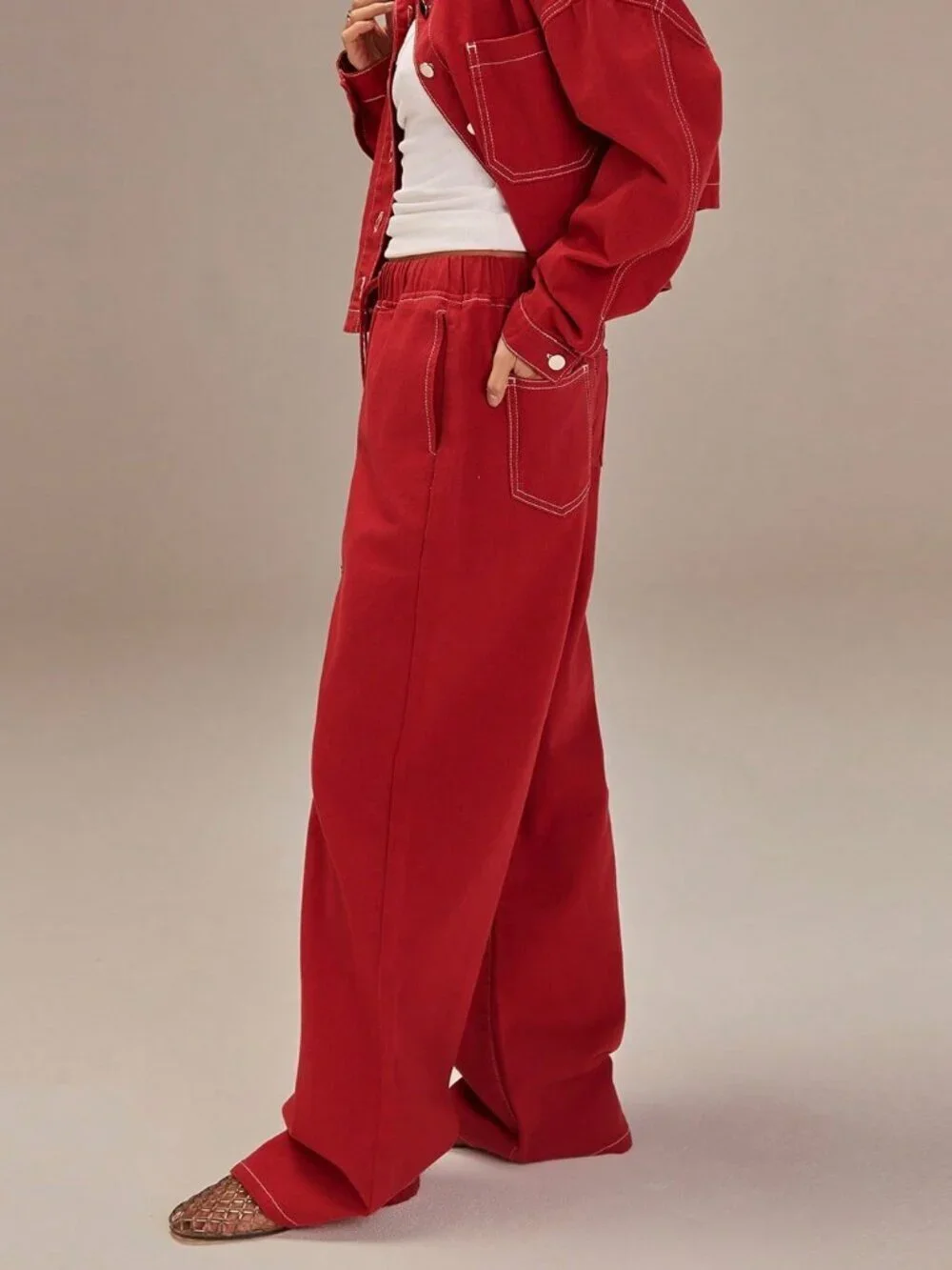 Red Casual Women's drawstring Denim Jeans